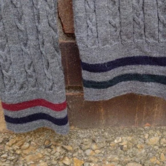 Canali Men’s Gray Wool Sweater L 52 New Cable Knit Stripe Trim Pullover Italy - Picture 6 of 8